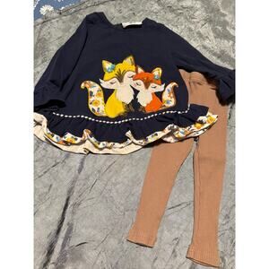 Adorable Fox Theme Pant Set, Fall Girls Clothes - size 2T